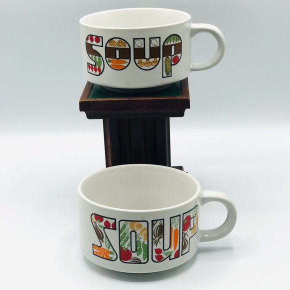 Vintage 1970’s set of 2 retro ceramic soup mugs, cups with handle. - Picture 1 of 9